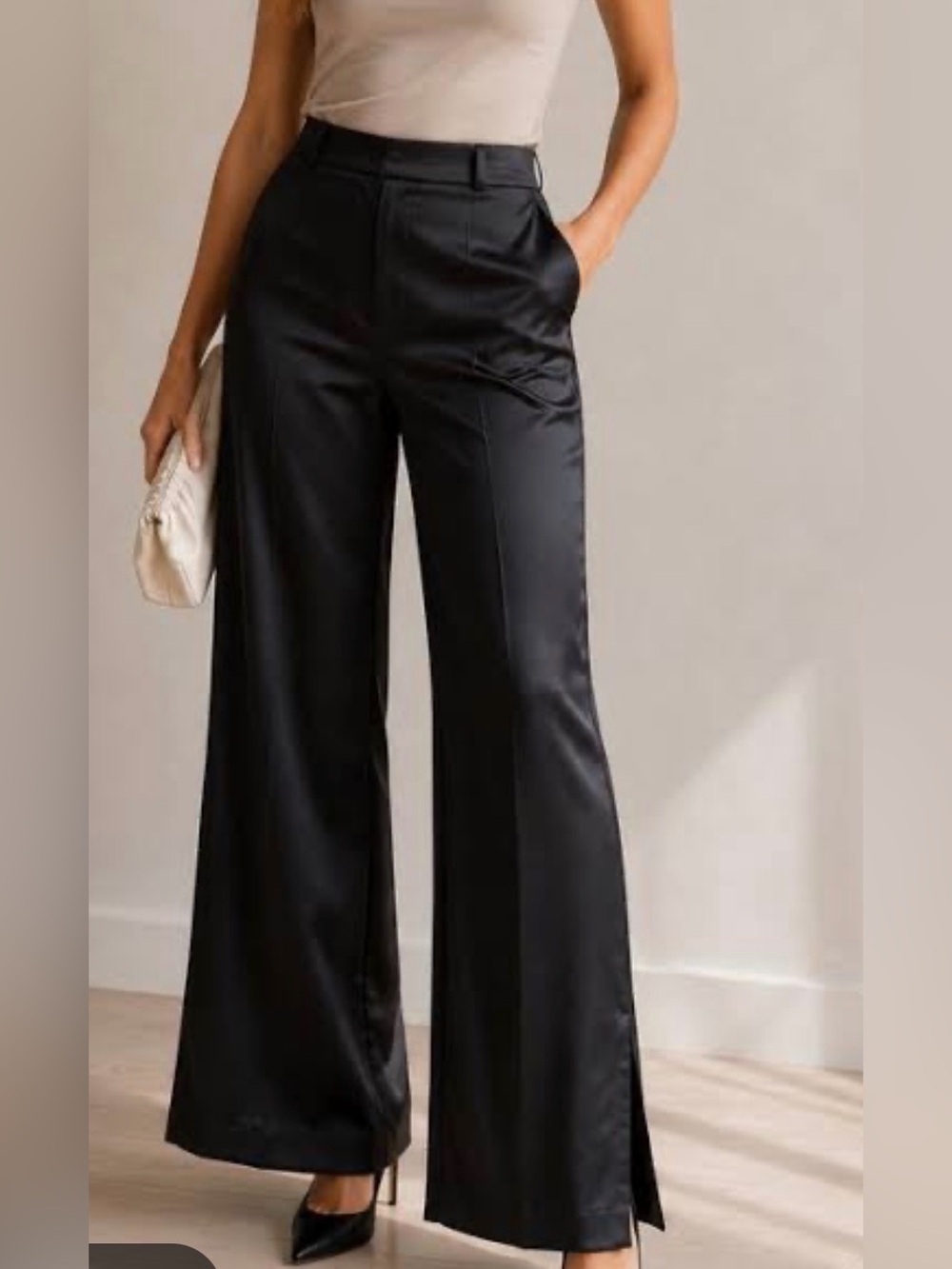 Jason Wu Black Satin Wide-Leg Trousers women’s size 8